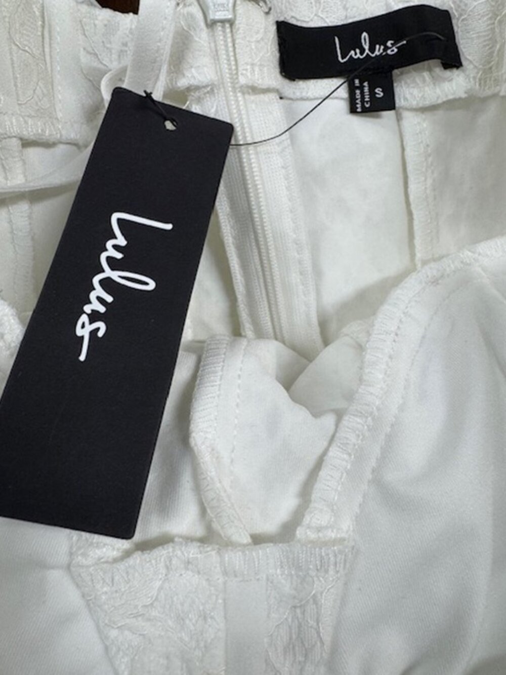 Lulus Dainty Personality Ivory Lace Seamed Bustier Mini Dress NWT - Picture 7 of 9